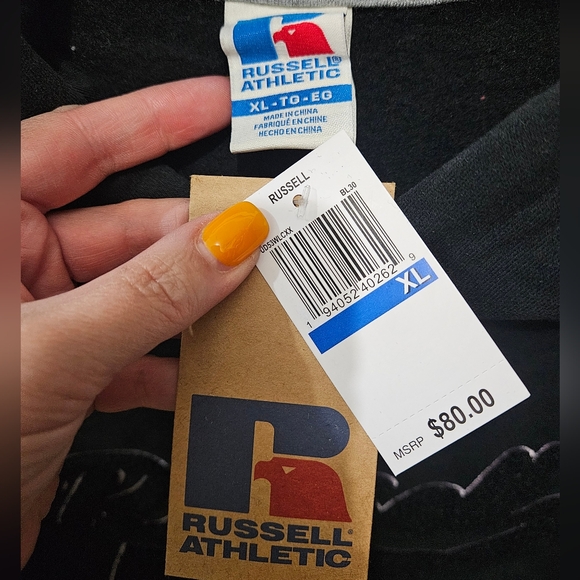 Russell Athletic Black Purple Heavy Fleece Lined Long Sweatshirt Hoodie XLarge - Picture 11 of 13